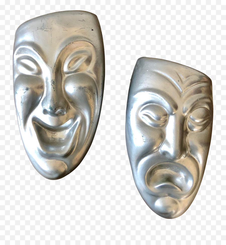 Vintage Comedy U0026 Tragedy Plaster Masks - A Pair Mask Png,Comedy And Tragedy Masks Png