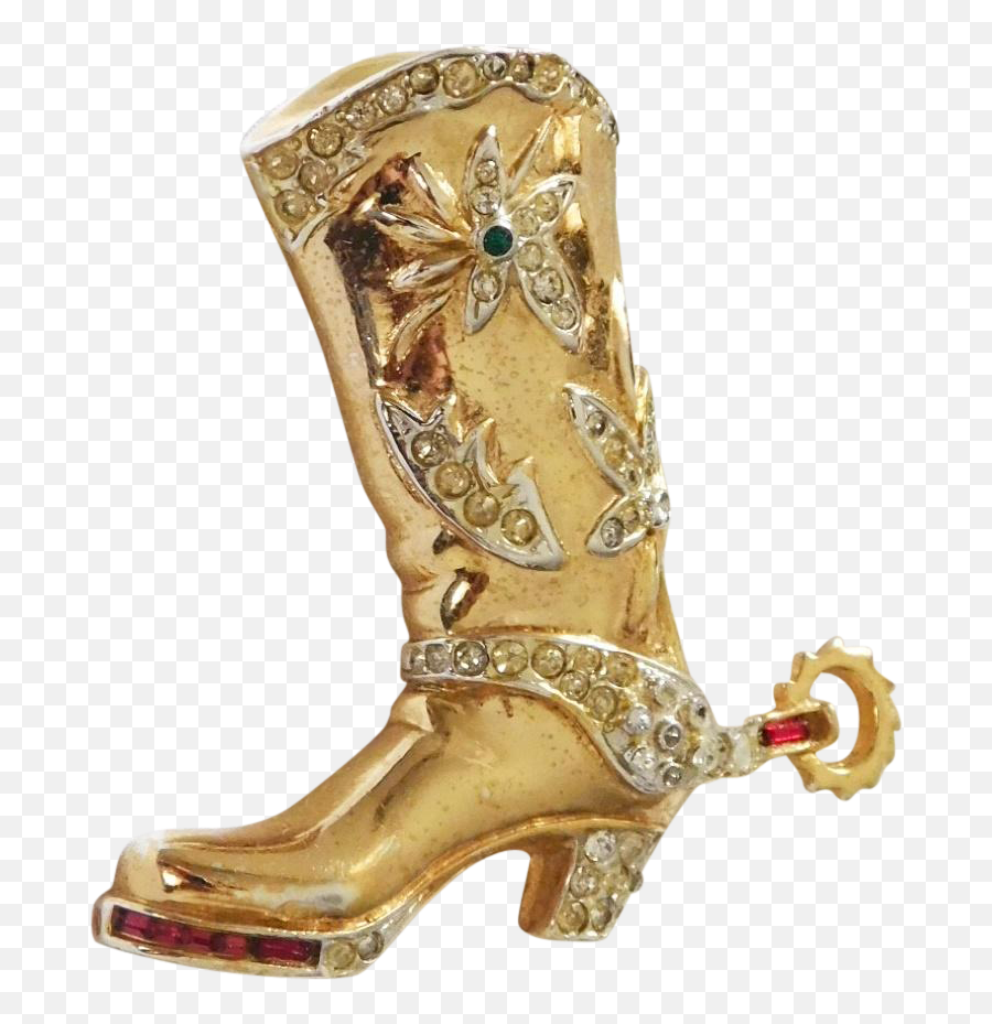 Gold Plated Pave U0026 Invisibly Set Ruby Colored Baguettes - Gold Cowboy Boots Png,Cowboy Boot Png