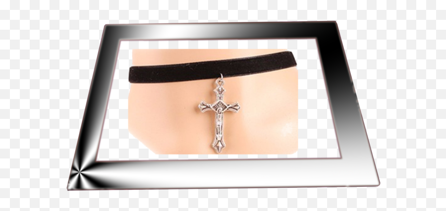 Gothic Black Velvet Choker With Silver Witch Charm Pastelnu - Crucifix Png,Grunge Cross Png