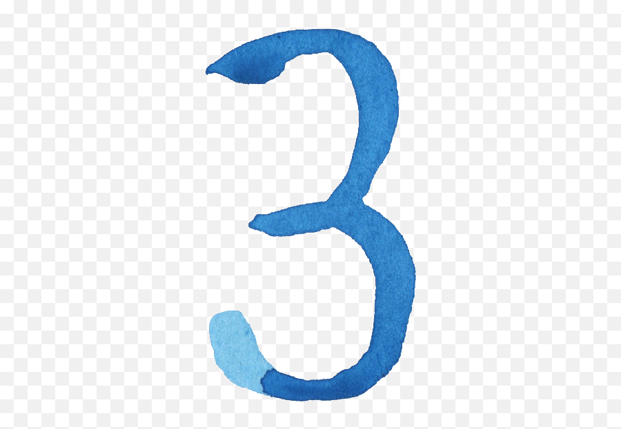 Blue Watercolor Numbers - Number 3 Watercolor Png,Number 3 Png