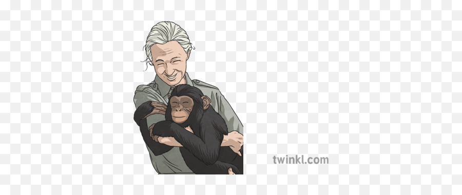 Jane Goodall And Chimpanzee Twinkl Eyes Illustration - Twinkl Cartoon Png,Chimp Png