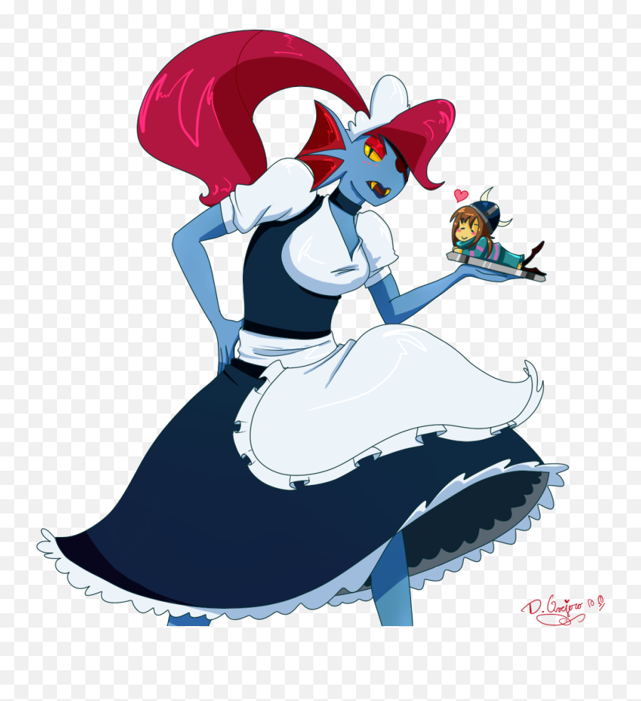 Image 29445 Artistakumanorobin Frisk Gameundertale Maid - Drawing Png,Undyne Transparent