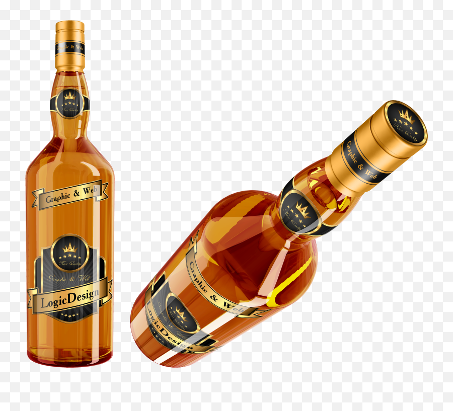 Bottles With Whiskey And Cognac - Psd Layered With A Png,Beer Bottle Transparent Background