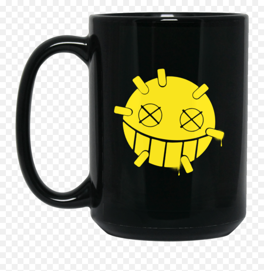 Overwatch Junkrat Smiley Spray 15 Oz Black Mug - Total Mayhem Overwatch Png,Junkrat Png