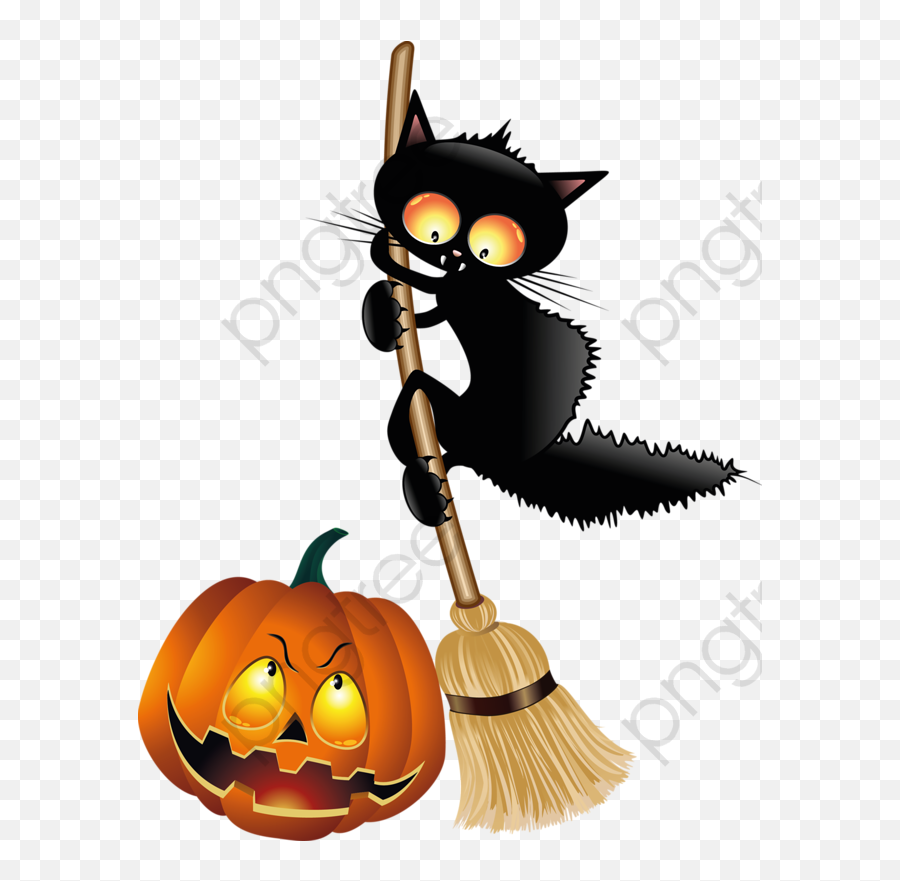 Black Cat Clipart Illustration - Spooky Cat And Pumpkin Png,Cartoon Pumpkin Png