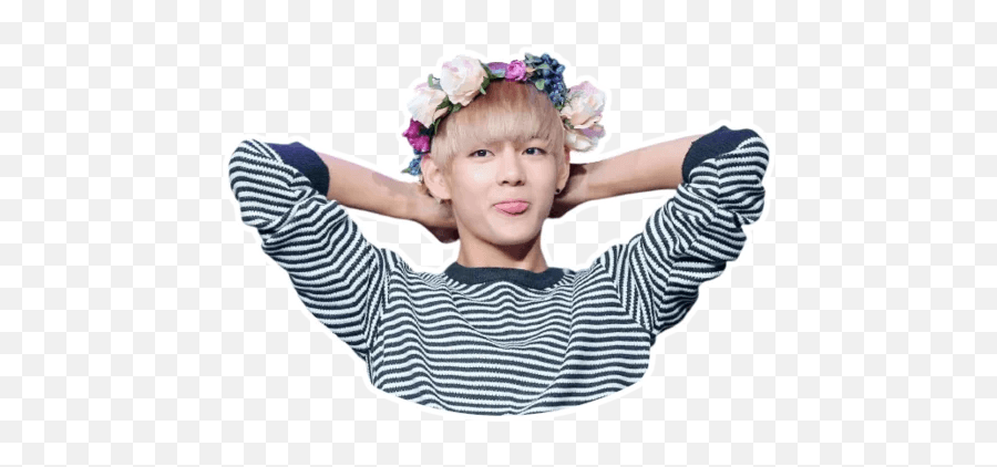 Taehyung - Telegram Sticker English Bts V Cute Flower Crown Png,Woozi Icon