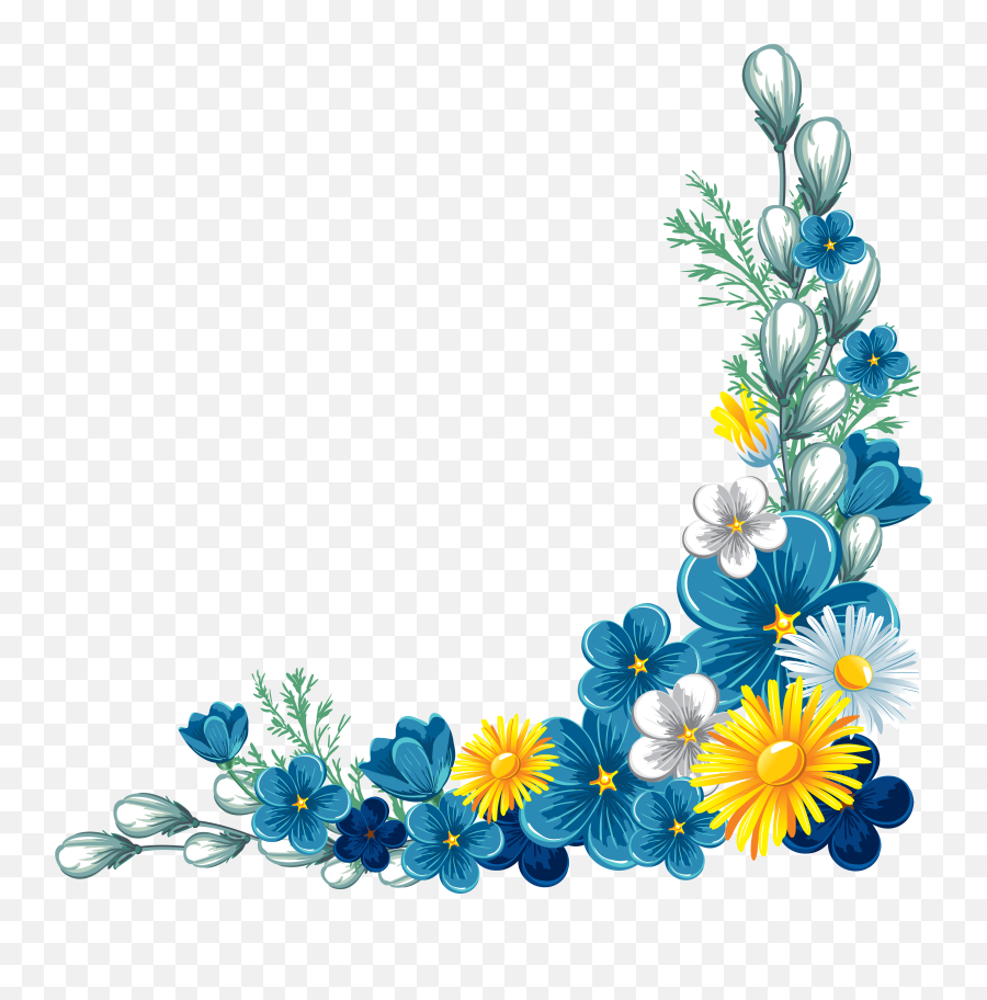 Transparent Floral Border Png - Blue Flowers Clipart Border,Flower Clipart Transparent