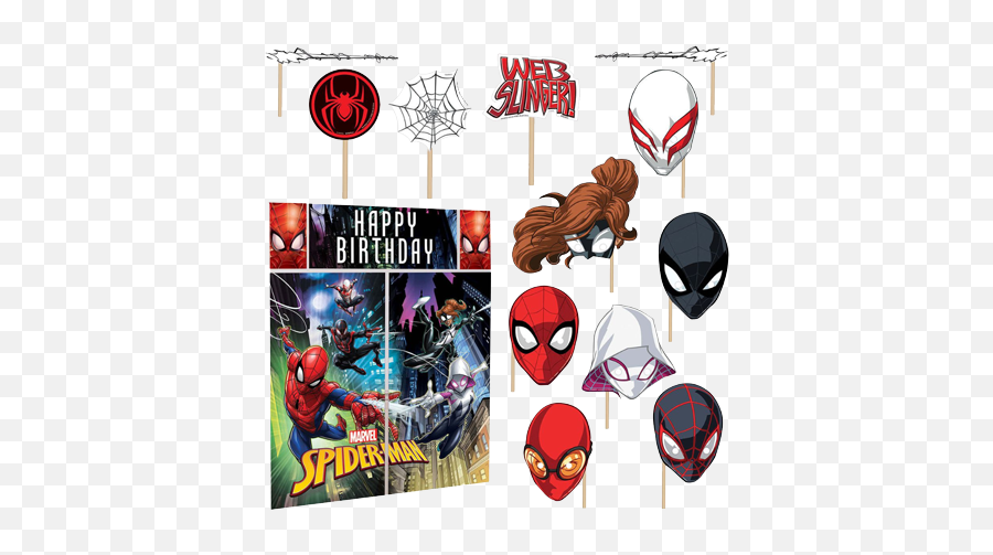 Spiderman Scene Setter Decorating Kit Photo Props - Just For Kids Spiderman Masks Wall Png,Spiderman Mask Png
