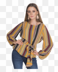 Blusa Ml Rayas Liston Cintura Negro - Blouse Full Size Girl Png,Liston Png