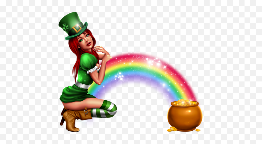 Irish Girl With Gold Pot And Rainbow Png Official Psds - Female Leperchaun Clipart,Rainbow Png