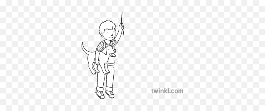 Boy Holding Dog And Balloon String People Pets Story Eyfs - Self Checkout Black And White Png,Balloon String Png