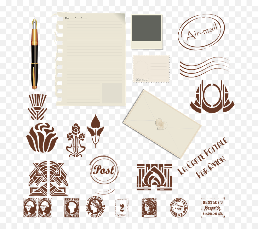 Vintage Stationery Pen Art Deco - Free Vector Graphic On Pixabay Vintage Stamp Png,Art Deco Png