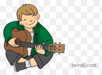 Ks1 Gaelige Liam Playing Guitar Illustration - Twinkl Cartoon Png,Cartoon Guitar Png