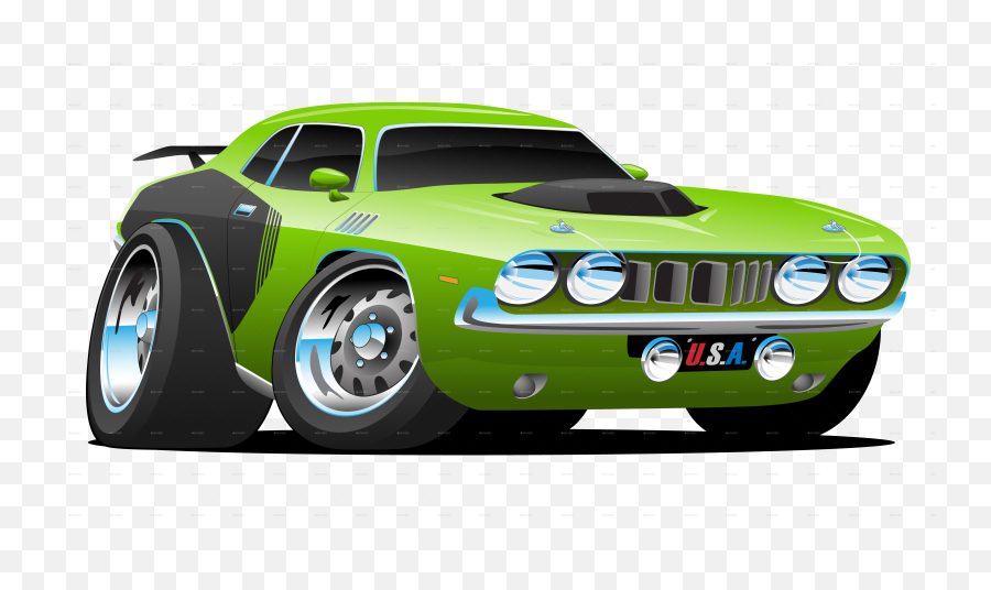 Mean Green Seventies Style Muscle Car Cartoon - 1970 Muscle Car Cartoon Png,Green Car Png