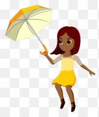 Fly Girl With Umbrella Cartoon Png - Wind