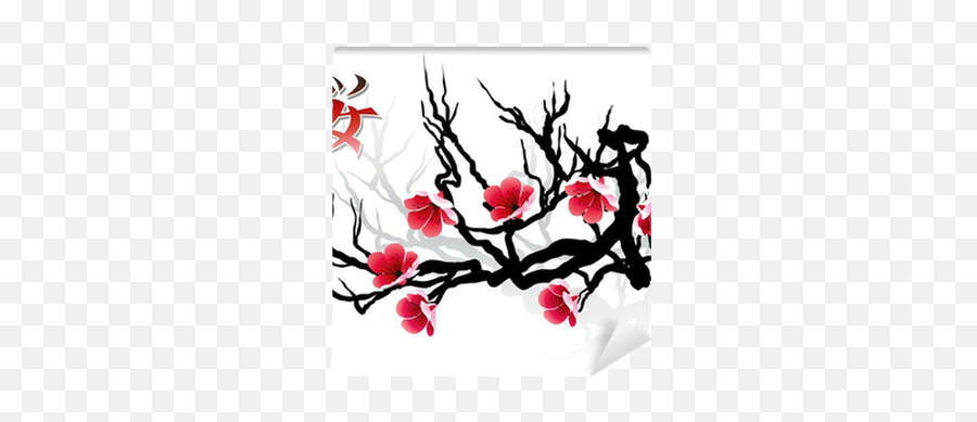 Wall Mural Sakura Branch And Calligraphy - Pixersus Japan Cherry Blossom Vector Png,Sakura Flower Icon