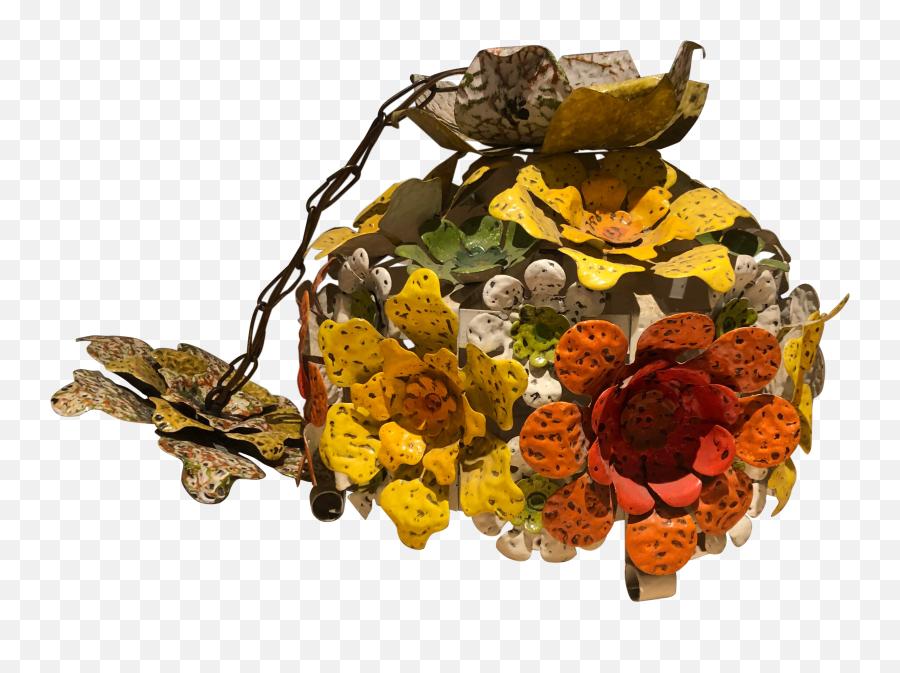 1950s Yellow And Orange Mexican Tin Floral Chandelier - Bouquet Png,Mexican Flowers Png