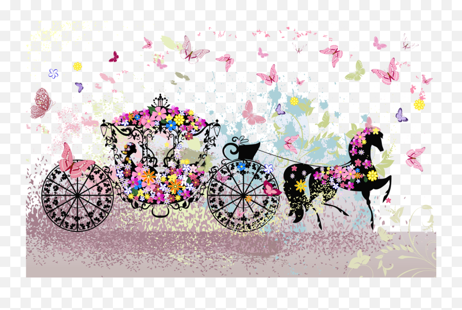 Download Butterfly Photography Carriage Stock Wedding - Hand Painted Flowers Wedding Carriage Butterfly Png,Carriage Png