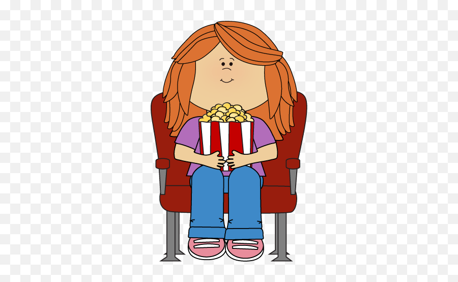 Girl Watching Movie With Popcorn Clip Art - Girl Watching Watching A Movie Clipart Png,Movie Popcorn Png