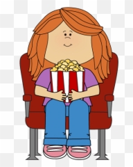 Girl Watching Movie With Popcorn Clip Art - Clipart png