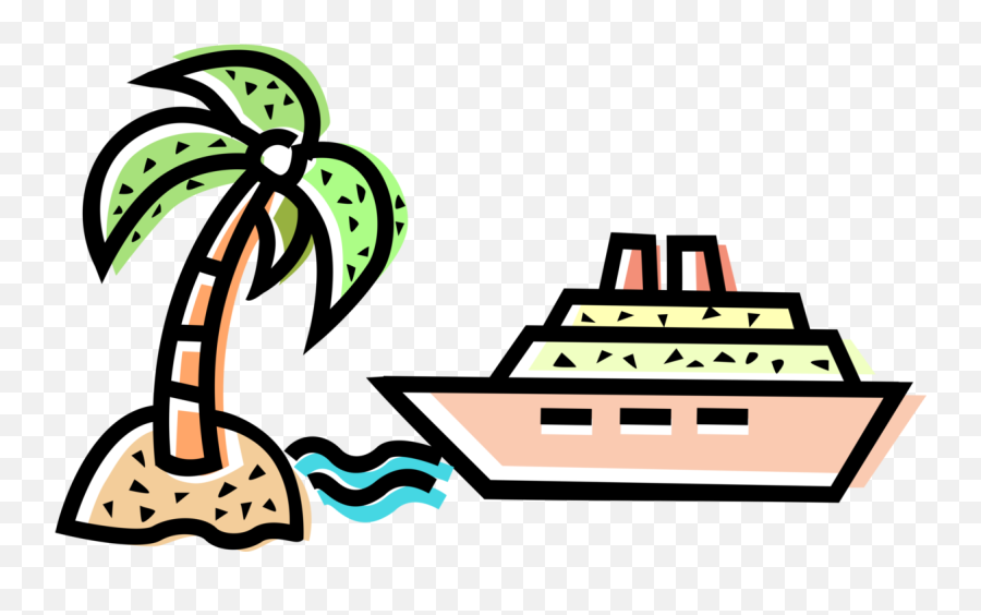 Cruise Ship With Tropical Island Palm Tree - Vector Image Marine Architecture Png,Palm Tree Vector Png