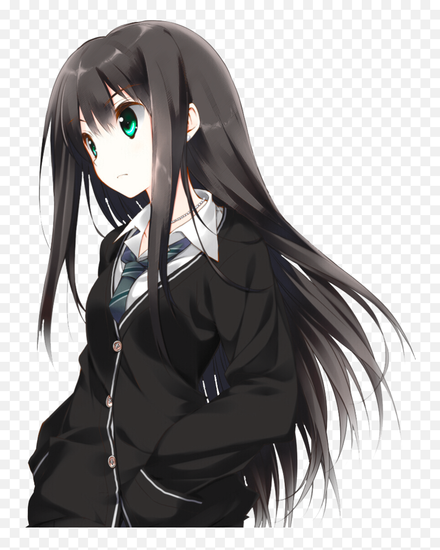 Black Hair Anime Girl Desktop Wallpapers - Wallpaper Cave Anime Girl With Black Hair And Green Eyes Png,Anime Girls Transparent