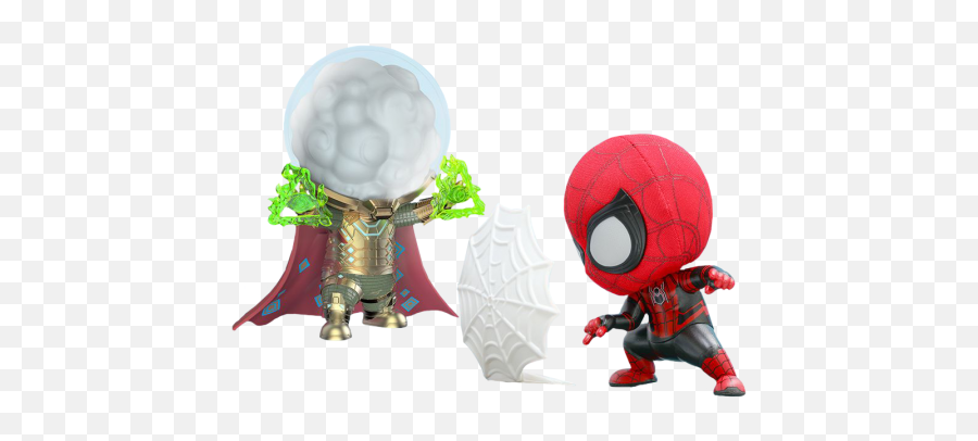 Spider - Man Far From Home Spiderman And Mysterio Cosbaby 375 Inch Hot Toys Bobblehead Figure 2pack Spiderman And Mysterio Cosbaby Hot Toys Png,Mysterio Png