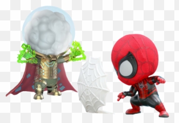 Spider - Man Far From Home Spiderman And Mysterio Cosbaby 375 Inch Hot Toys Bobblehead Figure 2pack Spiderman And Mysterio Cosbaby Hot Toys Png,Mysterio Png