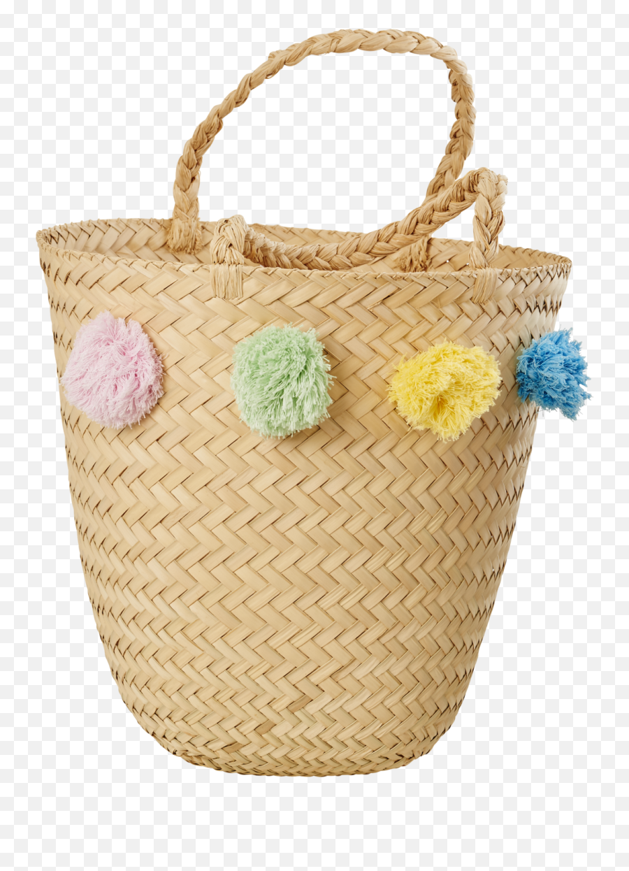 Download Natural Raffia Beach Bag With Pom Poms Png Image - Natural Raffia Beach Bag With Pom Poms,Pom Pom Png