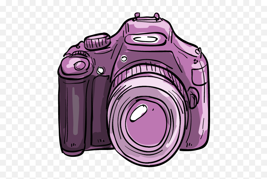 Digital Single Reflex Singlelens - Purple Camera Cartoon Camera Canon Drawing Png,Camera Cartoon Png