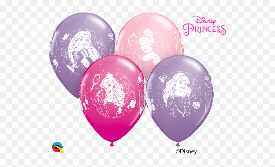 6 Qualatex 12inch Disney Princesses Assorted Colours Latex Helium Balloons - Princess Faces Latex Balloon Png,Disney Princess Logo