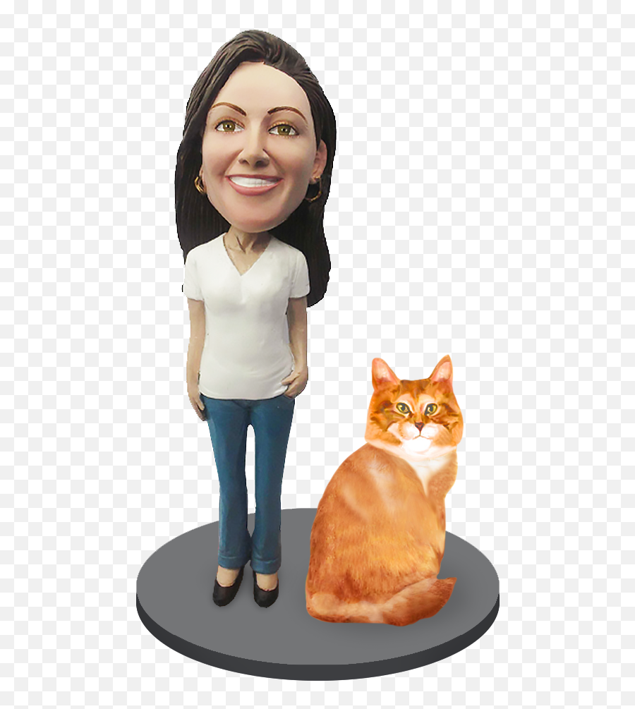 Custom Female With Pet Cat Bobblehead - Orange Tabby Cat Bobblehead Jack Russell Png,Orange Cat Png