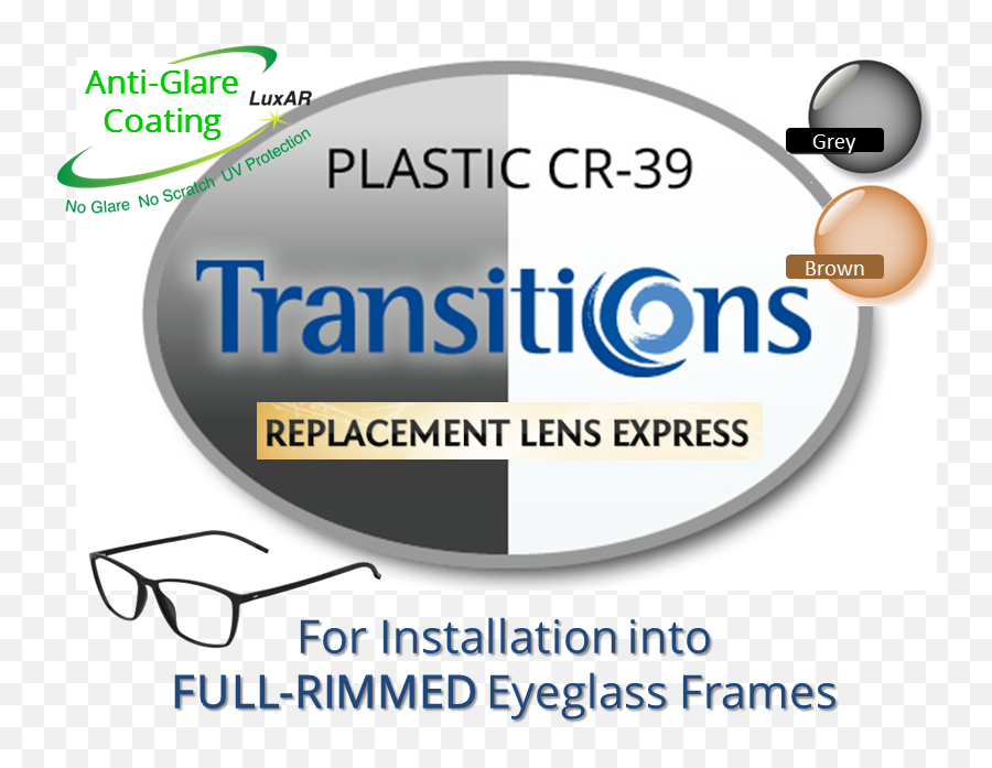 Single Vision Transitions Plastic Cr39 Prescription Eyeglass Lenses Left And Right One Pair For Installation Into Your Own Full - Rimmed Frames Transitions Eyeglasses Black Png,Lens Glare Png