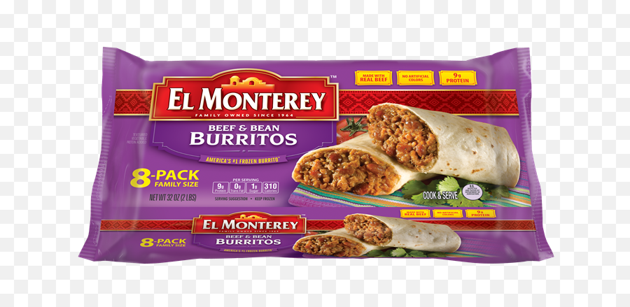 Beef Bean Frozen Flour Burritos - El Monterey Burritos Png,Burritos Png