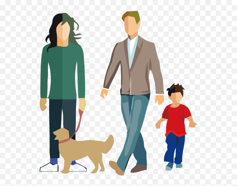 Family Day Dog Walking Cartoon Standing - Happy Cartoon Family With Dog Png,People Walking Dog Png