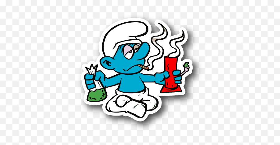 Blue Cartoon Hitting A Bong Sticker Vinyl - Weed Bong Weed Cartoon Png,Bong Transparent Png