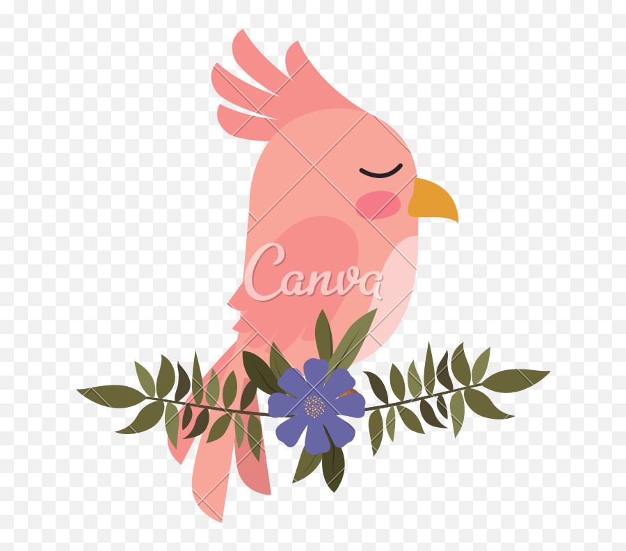 Cute Bird With Leafs And Flowers Crown - 1584324 Png Floral,Leafs Icon