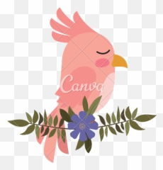 Cute Bird With Leafs And Flowers Crown - 1584324 PNG Floral