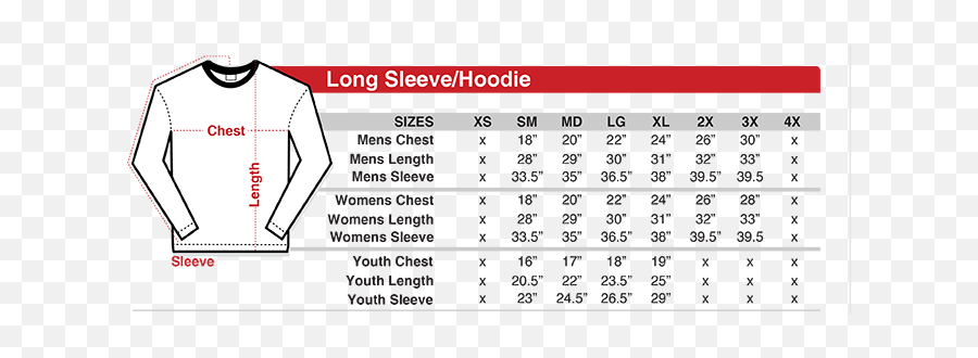 Sm Size Chart - Caran Long Sleeve Png,Icon Stryker Vest Sizing