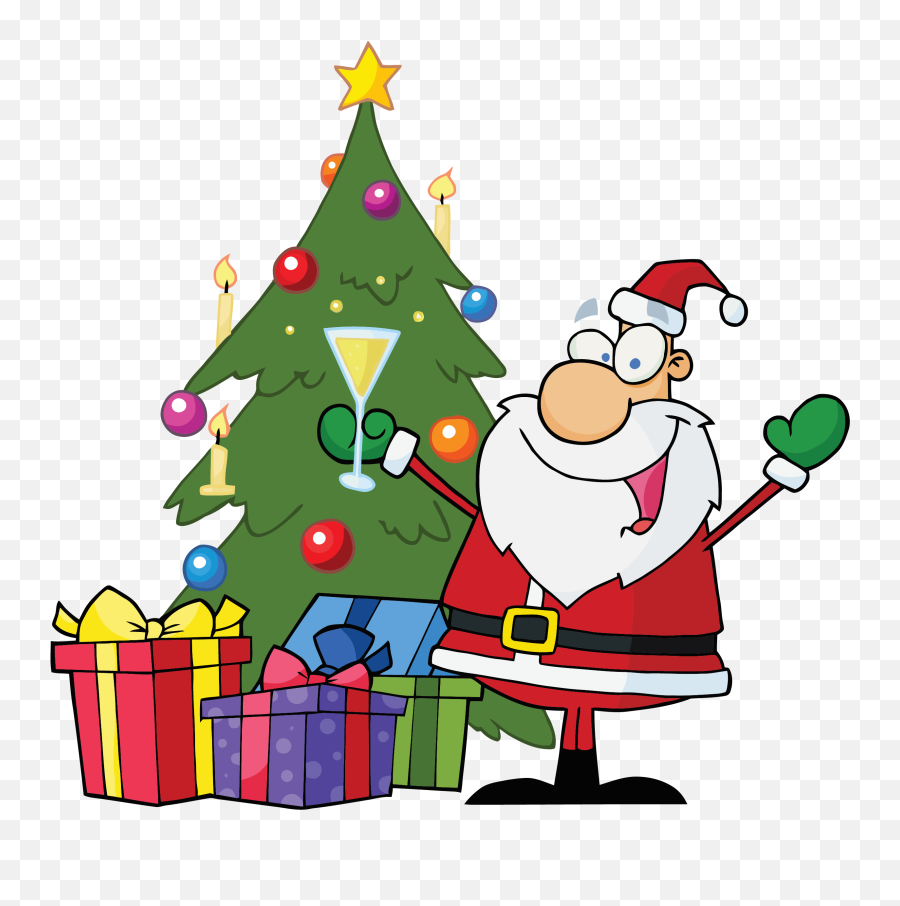 Christmas Gift Tree Cartoon Santa Claus - Christmas Tree And Santa Cartoon Png,Christmas Gift Png