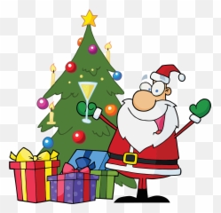 Christmas Gift Tree Cartoon Santa Claus - Christmas Tree And Santa Cartoon Png,Christmas Gift Png