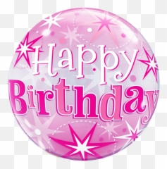 22 Happy Birthday Pink Sparkly Bubble Balloon - png