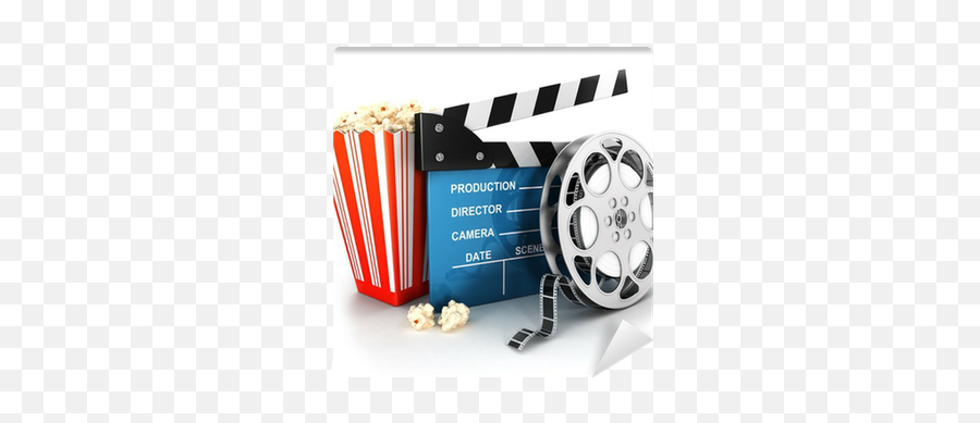 3d Cinema Clapper Film Reel And Popcorn Wall Mural U2022 Pixers - We Live To Change Cinema White Background Png,Movie Popcorn Png