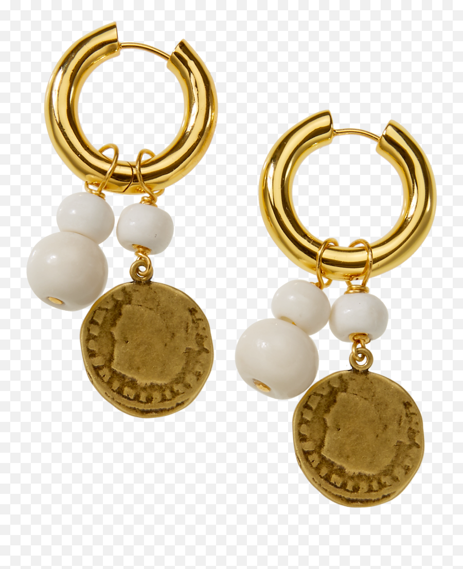 Coin And Bone - Drop Huggie Hoop Earrings Solid Png,Hoop Earrings Png