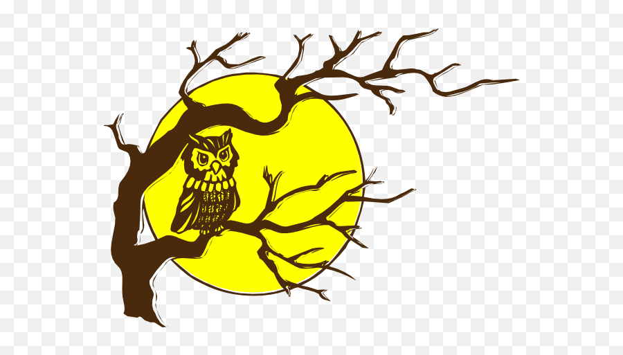 Download Owl And Moon - Owl On A Tree Drawing,Moon Clipart Png
