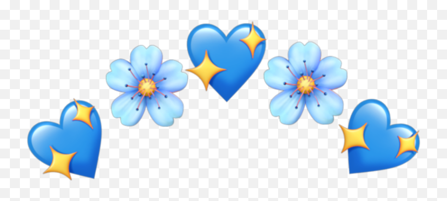 Heart Hearts Crown Flower Flowers Tumblr Blue Kawaii - Transparent Background Blue Heart Emoji Crown Png,Flower Emoji Png