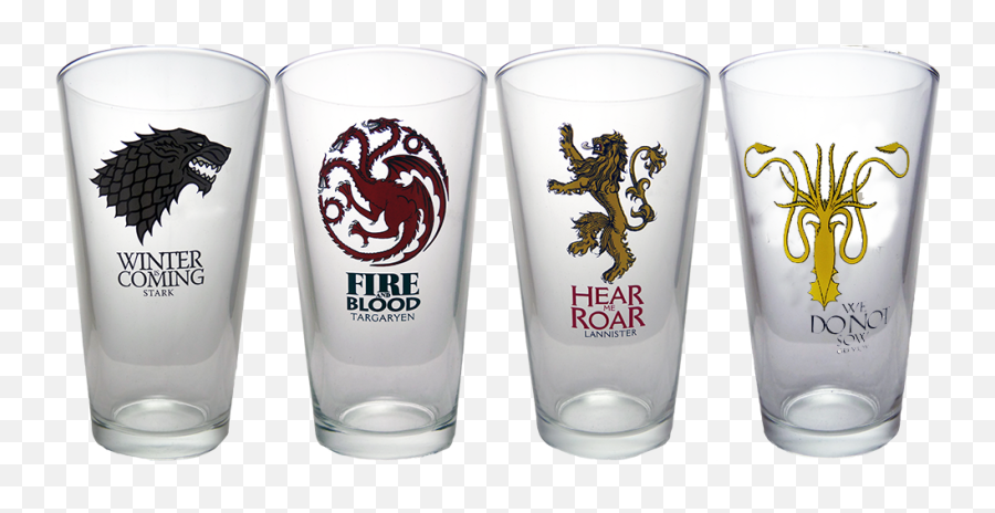 Game Of Thrones - 4 Pack Pint Glass Set Games Of Thrones Pint Glasses Png,Games Of Thrones Logo