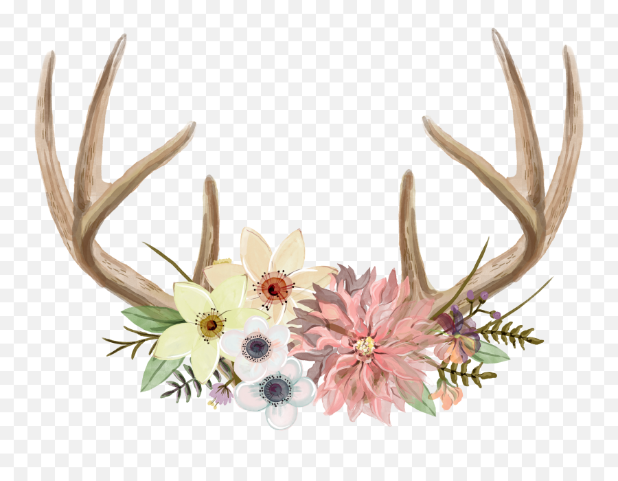 Download Watercolour - Antler Full Size Png Image Pngkit Printable Antlers With Flowers,Antler Png