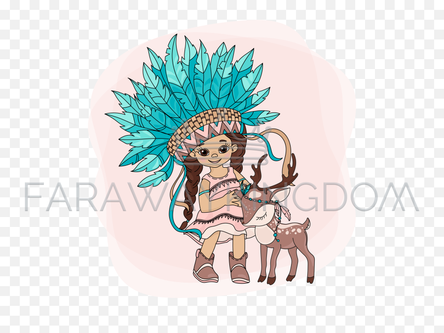 Lovely Pocahontas Indians Princess Vector Illustration Set Png