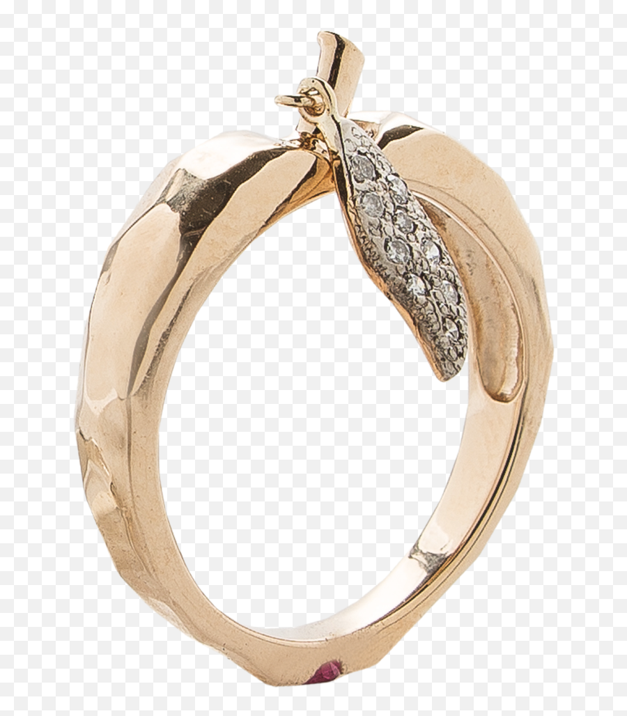 Golden Apple Ring With Diamond Leaf And Ruby Core - Ring Png,Golden Apple Png